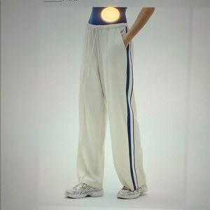 Athleta Women's Cream Joggers with Blue Stripe